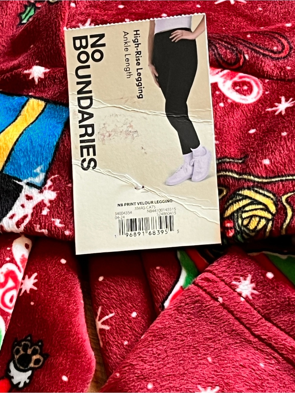 No Boundaries Burgundy Holiday Cats & Trees Velour Leggings - Picture 2 of 3